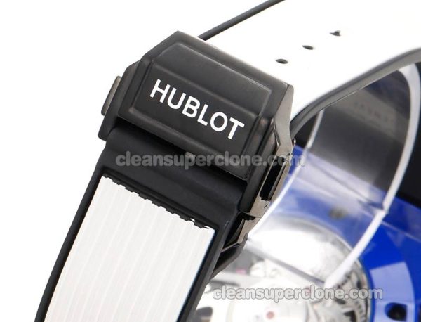 Big Bang replica watch details and pricing Hublot 411.ES blue ceramics White rubber mechanical men