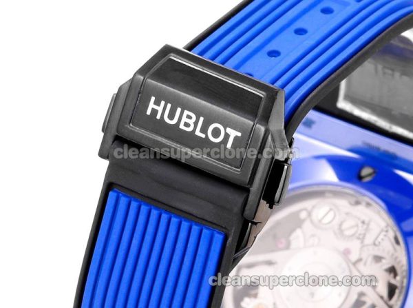 Big Bang replica watch details and pricing Hublot 411.ES blue ceramics blue rubber mechanical men